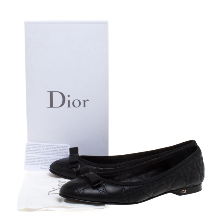 Pre Owned Dior Black Quilted Cannage Leather My Bow Ballet Flats Size 41.5