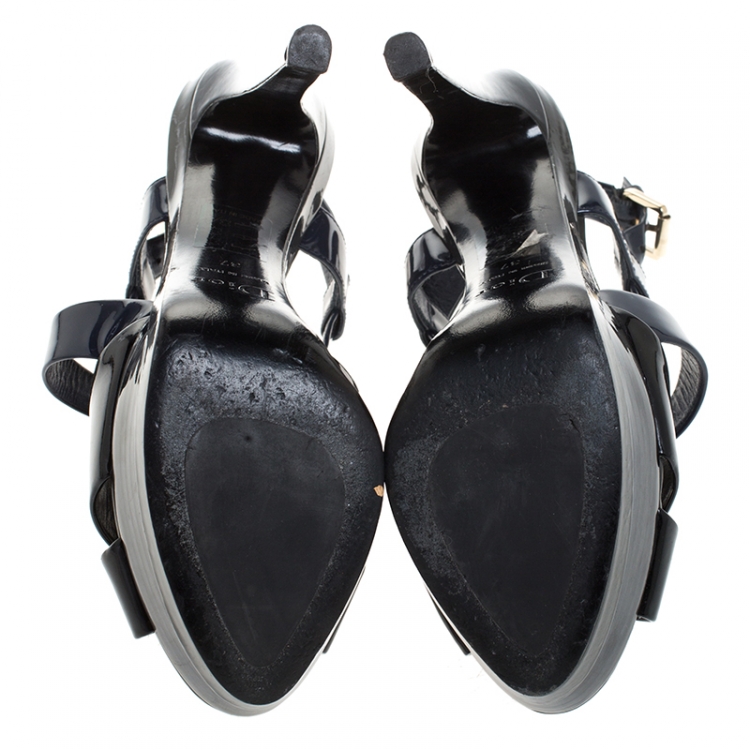 Pre Owned Dior Two Tone Patent Leather Criss Cross Platform Sandals Size 37
