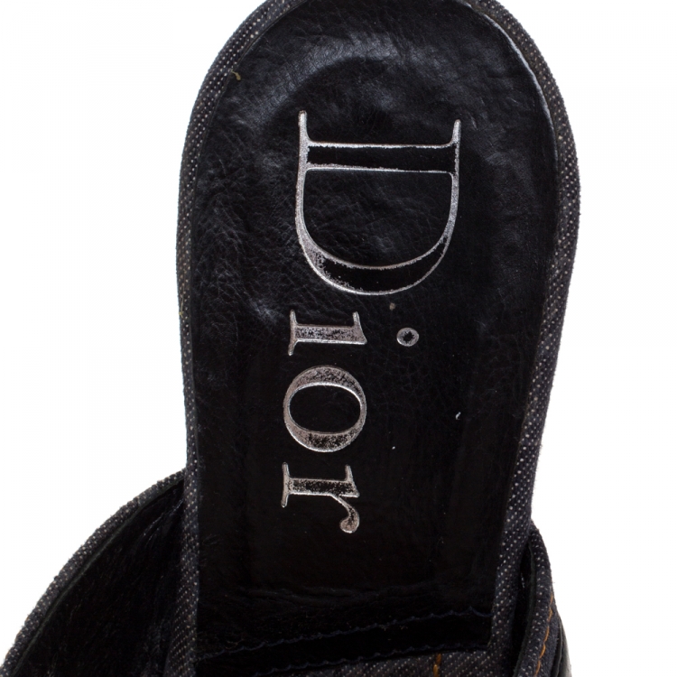 Pre Owned Dior Tri Color Leather and Canvas Open Toe Platform Wedge Sandals Size 39