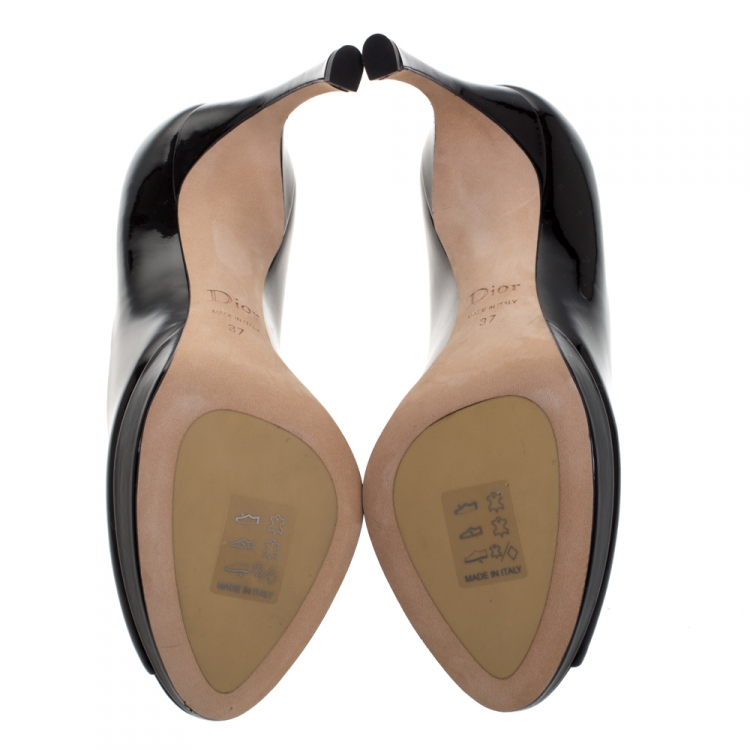Pre Owned Dior Black Patent Leather Diorella Peep Toe Pumps Size 37