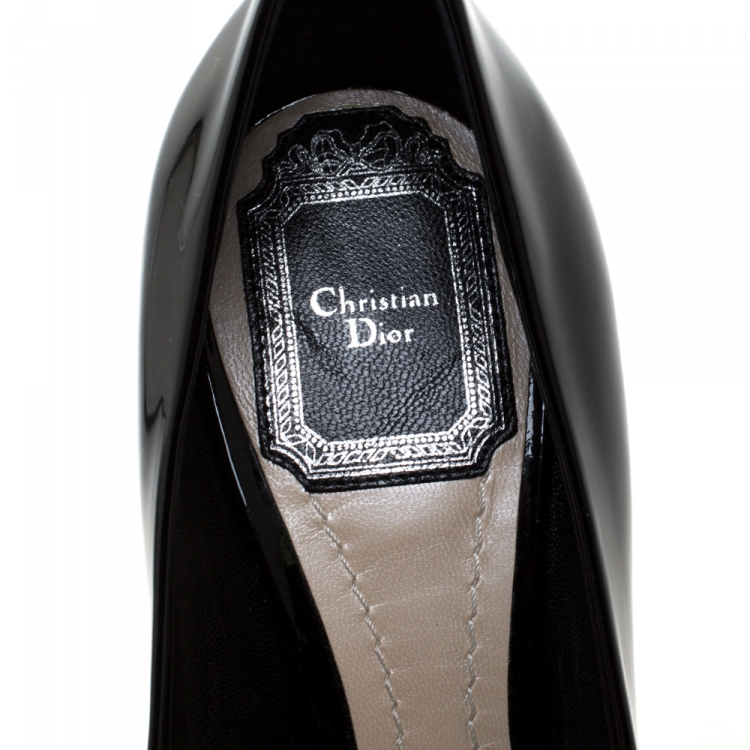 Pre Owned Dior Black Patent Leather Diorella Peep Toe Pumps Size 37