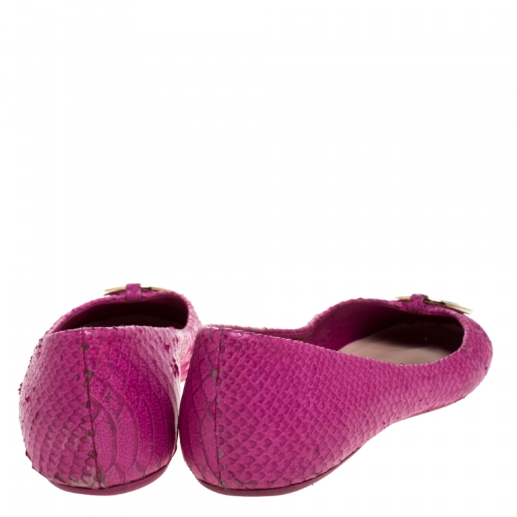 Pre Owned Dior Pink Python Leather Ballet Flats Size 38.5