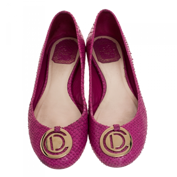 Pre Owned Dior Pink Python Leather Ballet Flats Size 38.5