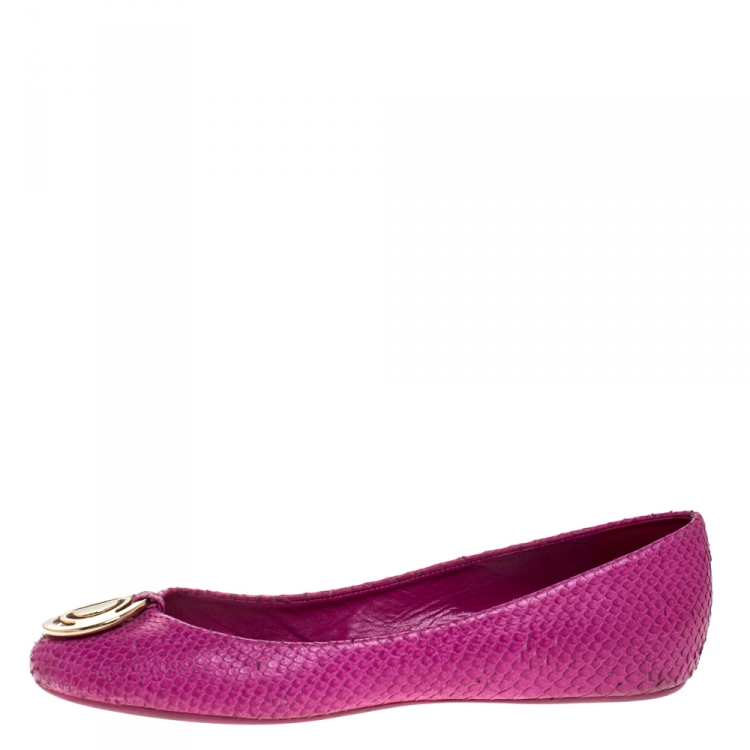 Pre Owned Dior Pink Python Leather Ballet Flats Size 38.5
