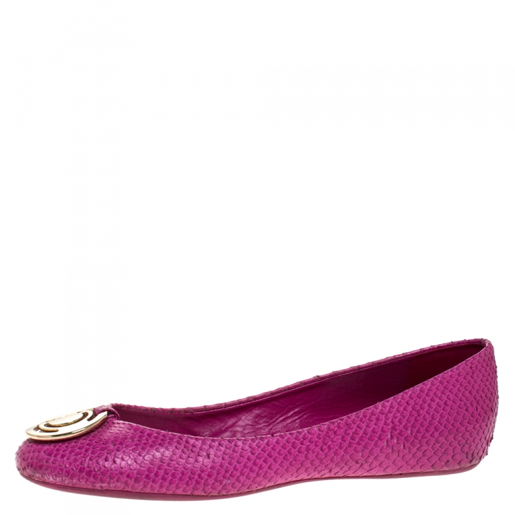 Pre Owned Dior Pink Python Leather Ballet Flats Size 38.5
