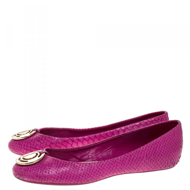 Pre Owned Dior Pink Python Leather Ballet Flats Size 38.5