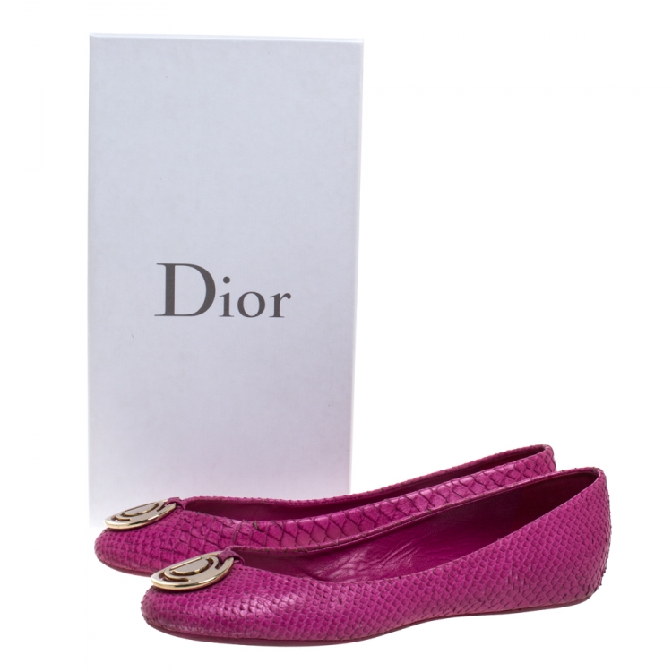 Pre Owned Dior Pink Python Leather Ballet Flats Size 38.5