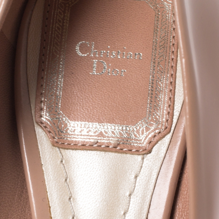 Pre Owned Dior Beige Leather Logo Bow Peep Toe Pumps Size 36.5