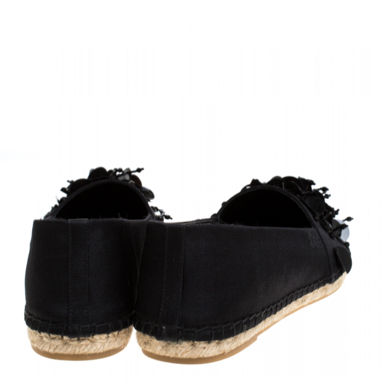 Pre Owned Dior Black Embellished Canvas Espadrille Loafers Size 37