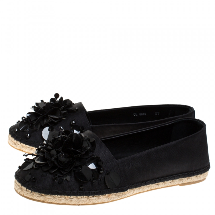 Pre Owned Dior Black Embellished Canvas Espadrille Loafers Size 37