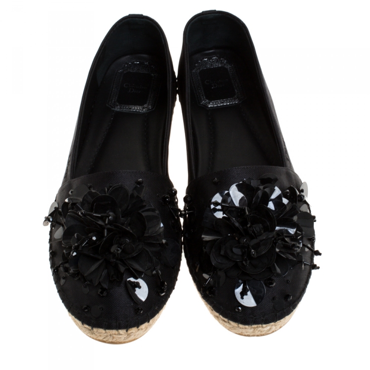 Pre Owned Dior Black Embellished Canvas Espadrille Loafers Size 37