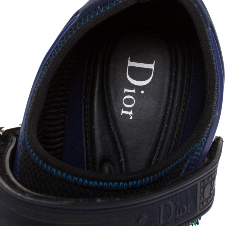 Pre Owned Dior Blue Fabric And Mesh Neoprene Fusion Embellished Low-Top Sneakers Size 40.5