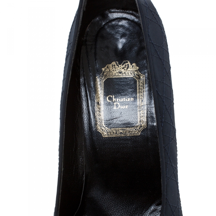 Pre Owned Vintage Dior Dark Blue Cannage Fabric Pointed Toe Pumps Size 38