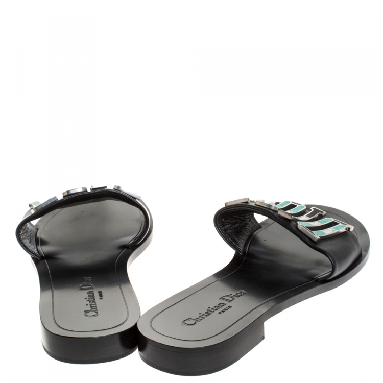 Pre Owned Dior Black Leather Diorevolution Flat Slides Size 41