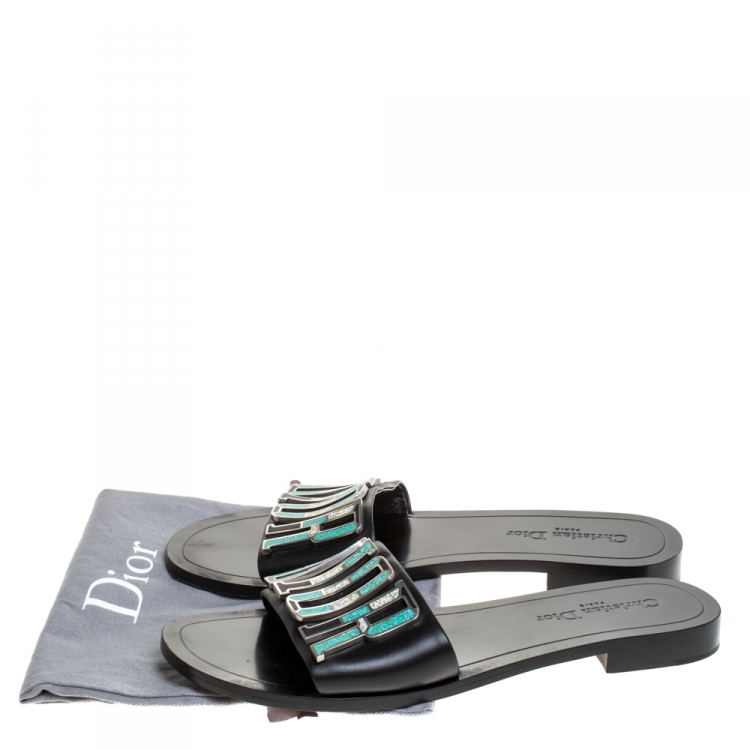 Pre Owned Dior Black Leather Diorevolution Flat Slides Size 41