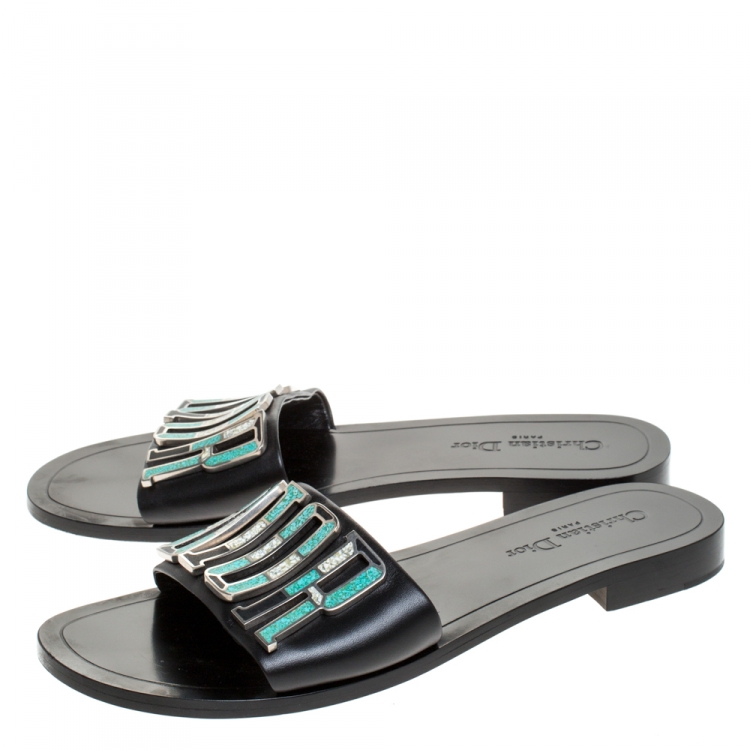 Pre Owned Dior Black Leather Diorevolution Flat Slides Size 41