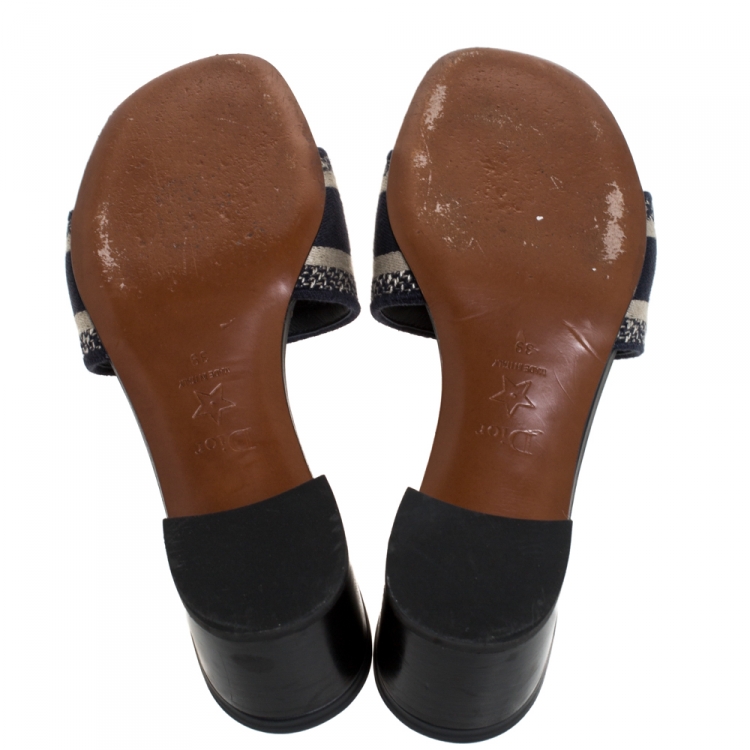 Pre Owned Dior Blue/Beige Cotton Blend Dway Mules Size 39
