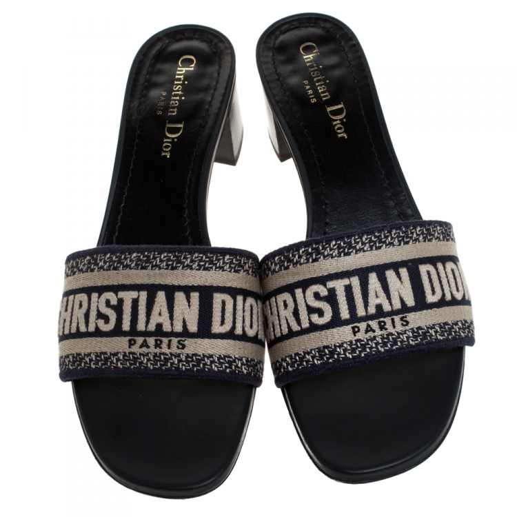 Pre Owned Dior Blue/Beige Cotton Blend Dway Mules Size 39