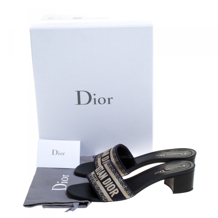 Pre Owned Dior Blue/Beige Cotton Blend Dway Mules Size 39