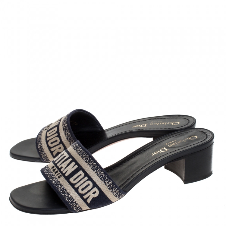 Pre Owned Dior Blue/Beige Cotton Blend Dway Mules Size 39