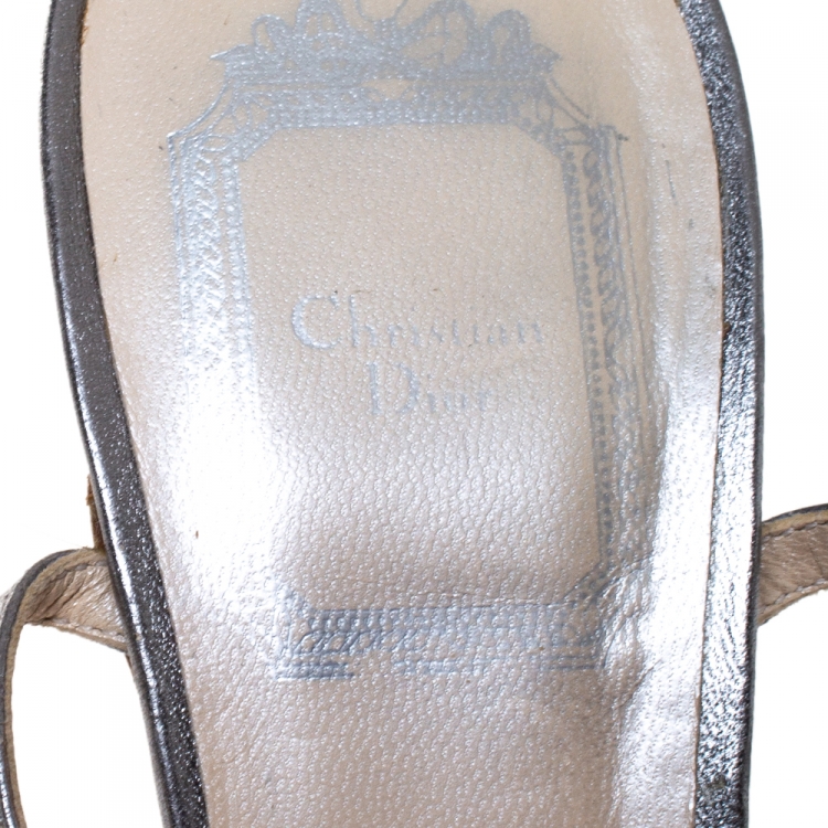 مملوكة مسبقًا Dior Metallic Grey Crystal Embellished T-strap Sandals Size 36
