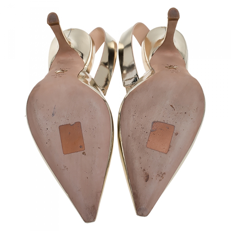 Pre Owned Dior Metallic Gold Leather Sweet-D Slingback Pumps Size 40.5