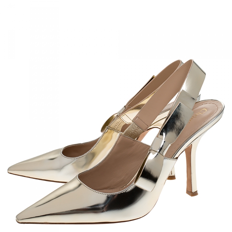 Pre Owned Dior Metallic Gold Leather Sweet-D Slingback Pumps Size 40.5
