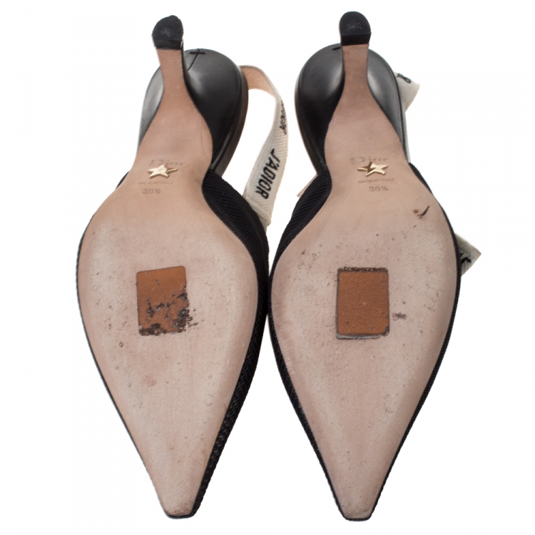 Pre Owned Dior Black Fabric J'adior Slingback Pointed Toe Sandals Size 38.5