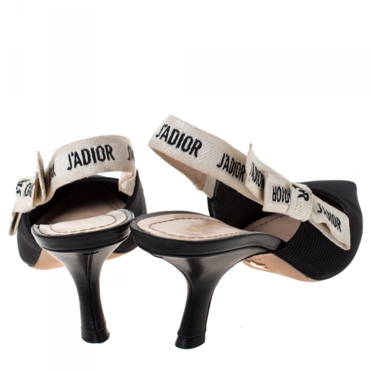 Pre Owned Dior Black Fabric J'adior Slingback Pointed Toe Sandals Size 38.5