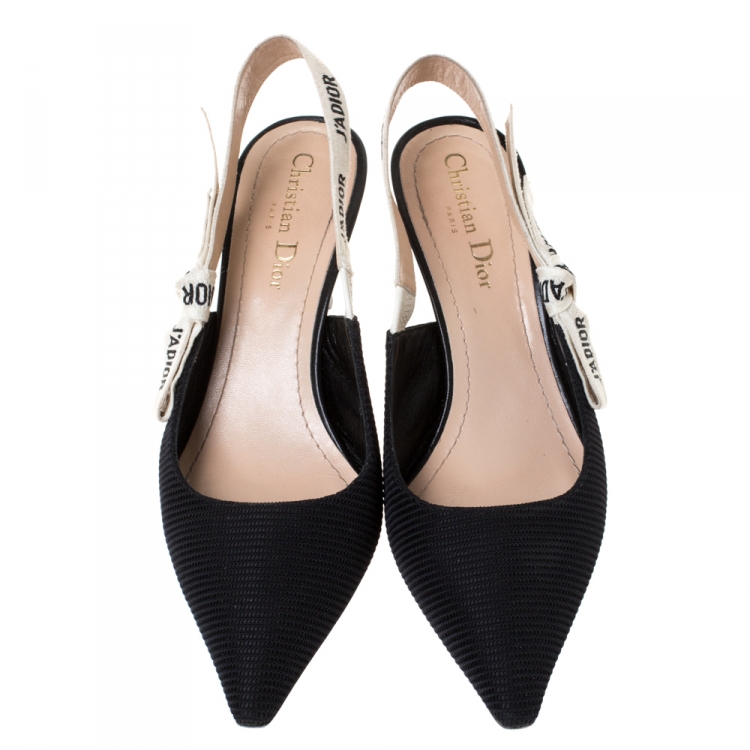 Pre Owned Dior Black Fabric J'adior Slingback Pointed Toe Sandals Size 38.5