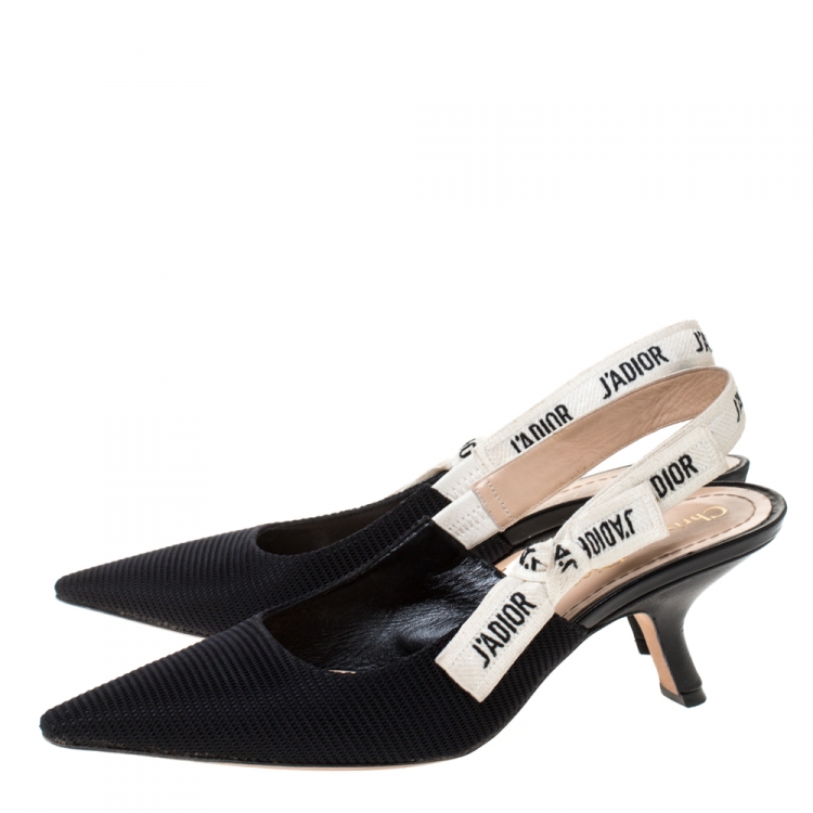 Pre Owned Dior Black Fabric J'adior Slingback Pointed Toe Sandals Size 38.5