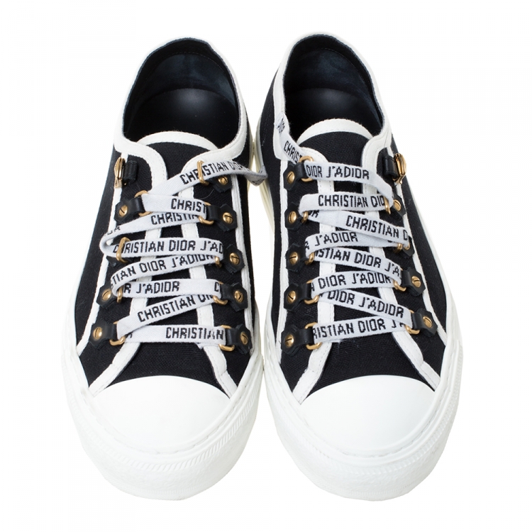 Pre Owned Dior Blue Canvas And White Cotton Trim Walk'N'Dior Low Top Sneakers Size 38.5