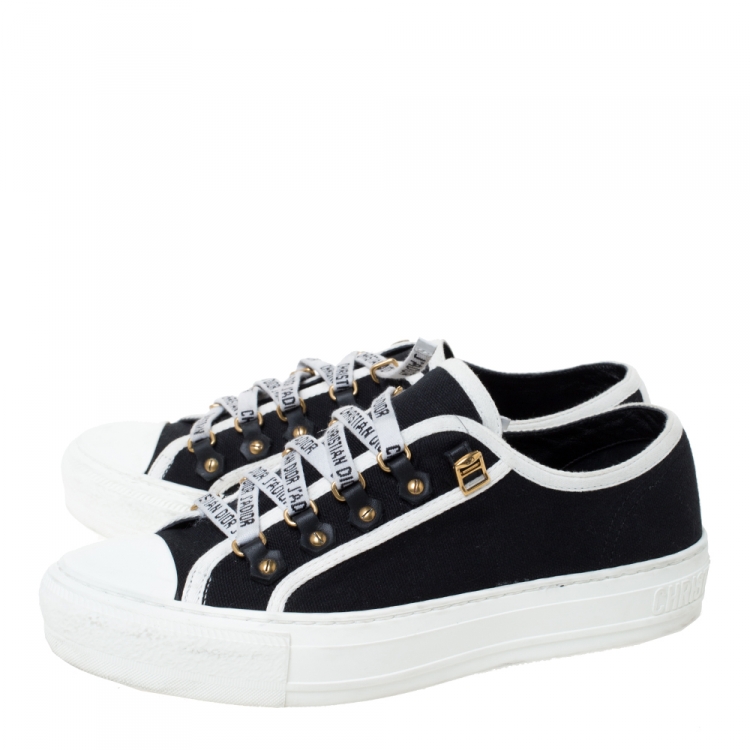 Pre Owned Dior Blue Canvas And White Cotton Trim Walk'N'Dior Low Top Sneakers Size 38.5