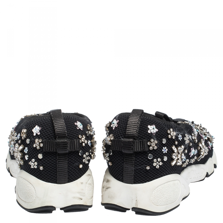 Pre Owned Dior Black Mesh Fusion Embellished Sneakers Size 38.5