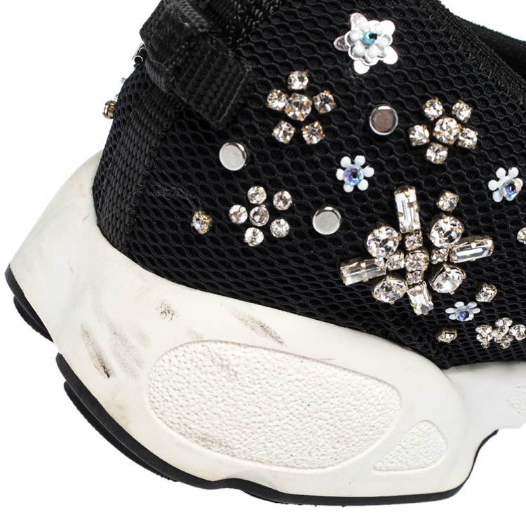 Pre Owned Dior Black Mesh Fusion Embellished Sneakers Size 38.5