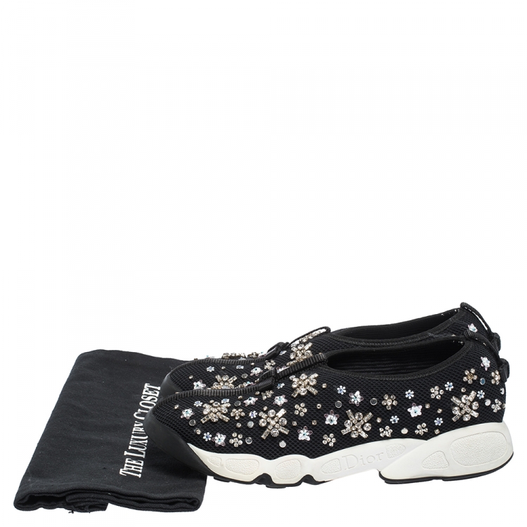 Pre Owned Dior Black Mesh Fusion Embellished Sneakers Size 38.5