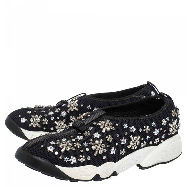 Pre Owned Dior Black Mesh Fusion Embellished Sneakers Size 38.5
