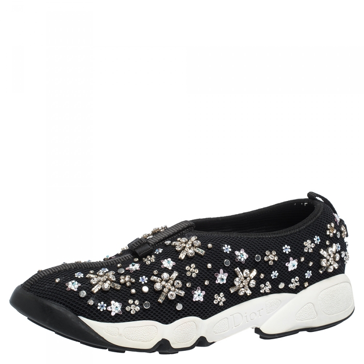 Pre Owned Dior Black Mesh Fusion Embellished Sneakers Size 38.5