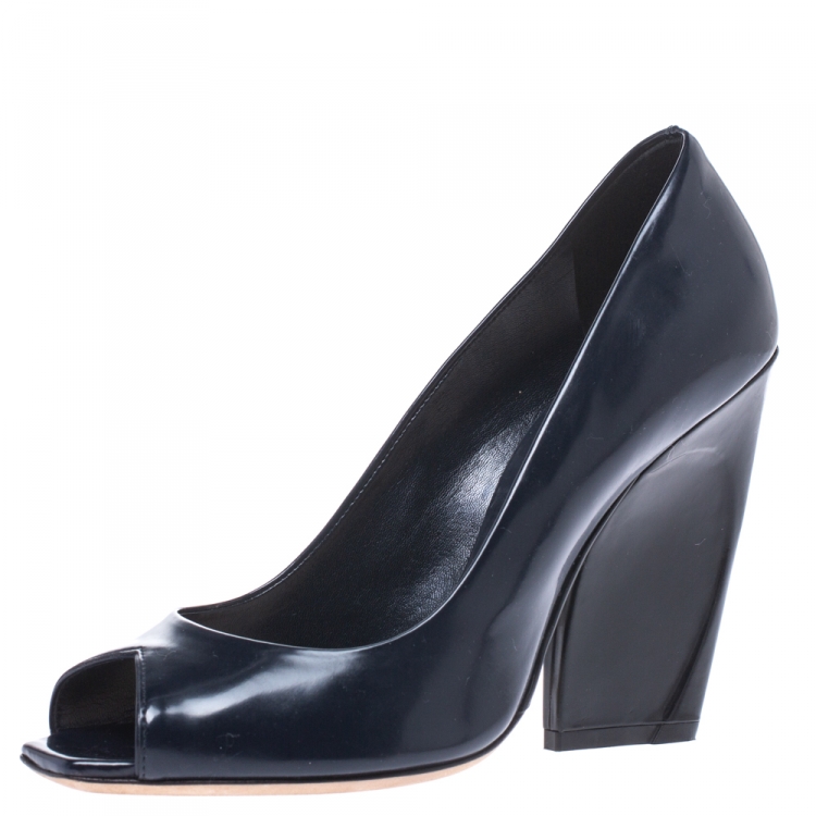 Pre Owned Dior Blue Patent Leather Eclipse Peep Toe Pumps Size 39