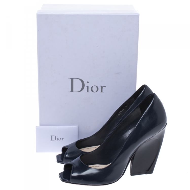 Pre Owned Dior Blue Patent Leather Eclipse Peep Toe Pumps Size 39