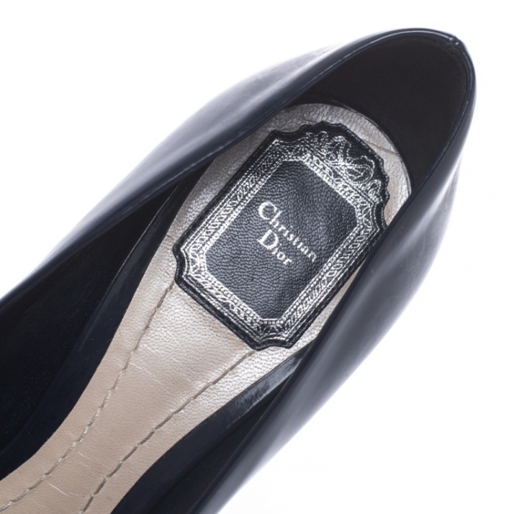 Pre Owned Dior Blue Patent Leather Eclipse Peep Toe Pumps Size 39