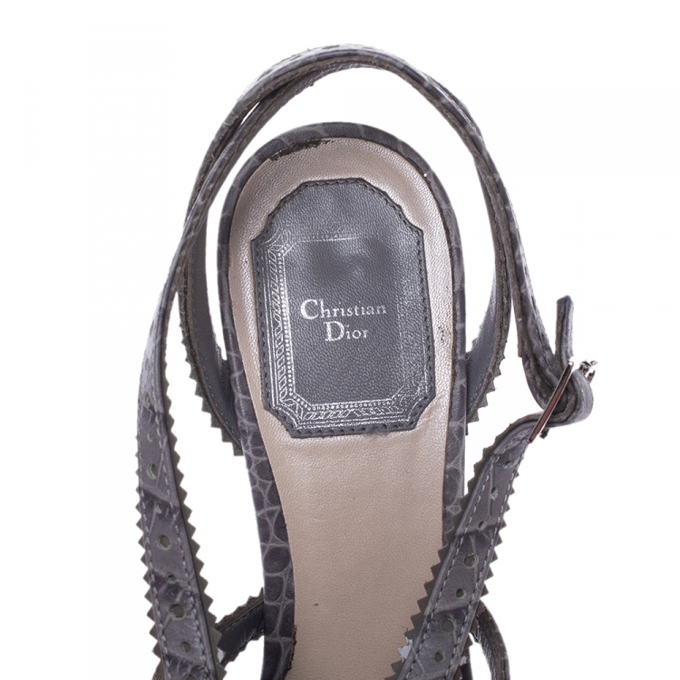 Pre Owned Dior Grey Python Embossed Leather Bonnie Peep Toe Platform Ankle Strap Sandals Size 37