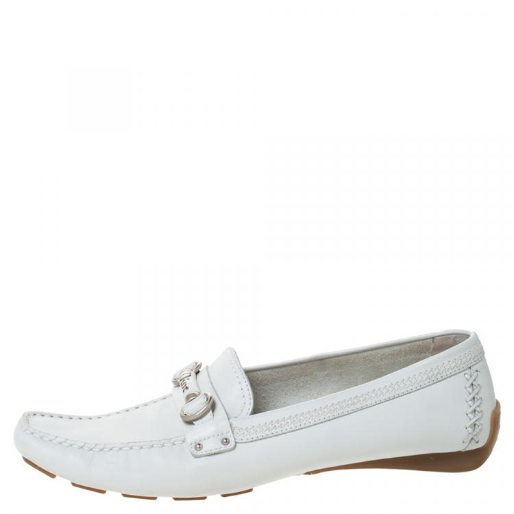 Pre Owned Dior White Leather Logo Embellished Slip On Loafers Size 41