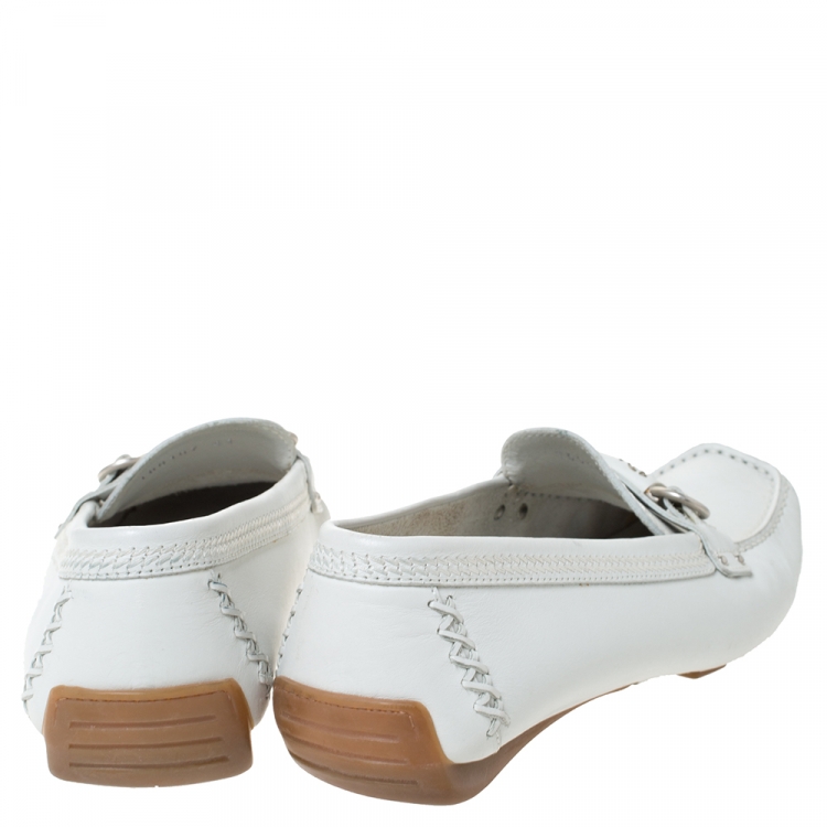 Pre Owned Dior White Leather Logo Embellished Slip On Loafers Size 41