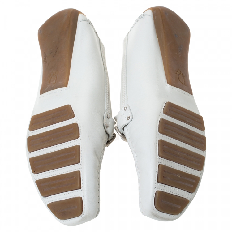 Pre Owned Dior White Leather Logo Embellished Slip On Loafers Size 41