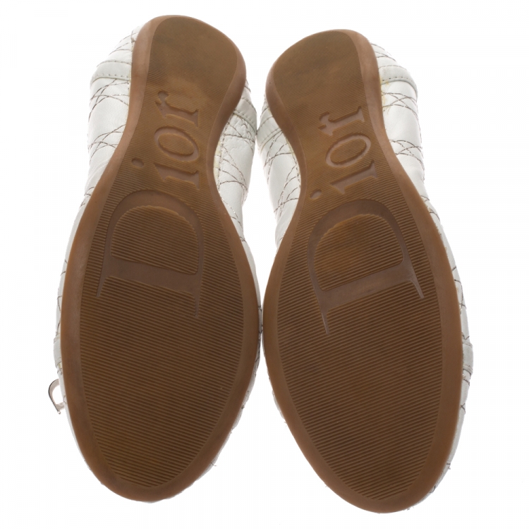 Pre Owned Dior White Cannage Leather Bow Detail Ballet Flats Size 41