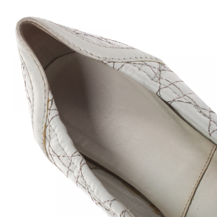 Pre Owned Dior White Cannage Leather Bow Detail Ballet Flats Size 41