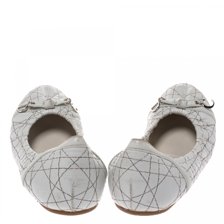 Pre Owned Dior White Cannage Leather Bow Detail Ballet Flats Size 41