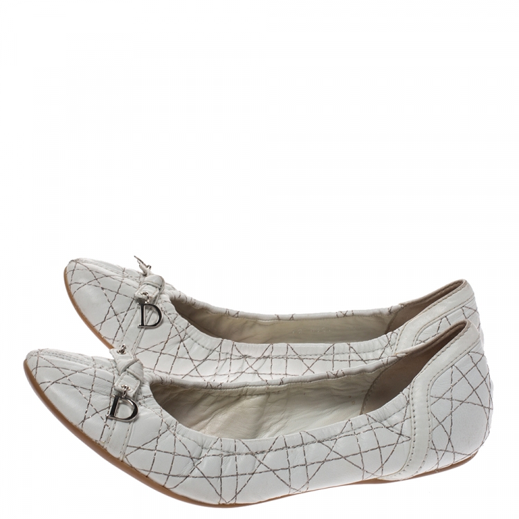 Pre Owned Dior White Cannage Leather Bow Detail Ballet Flats Size 41