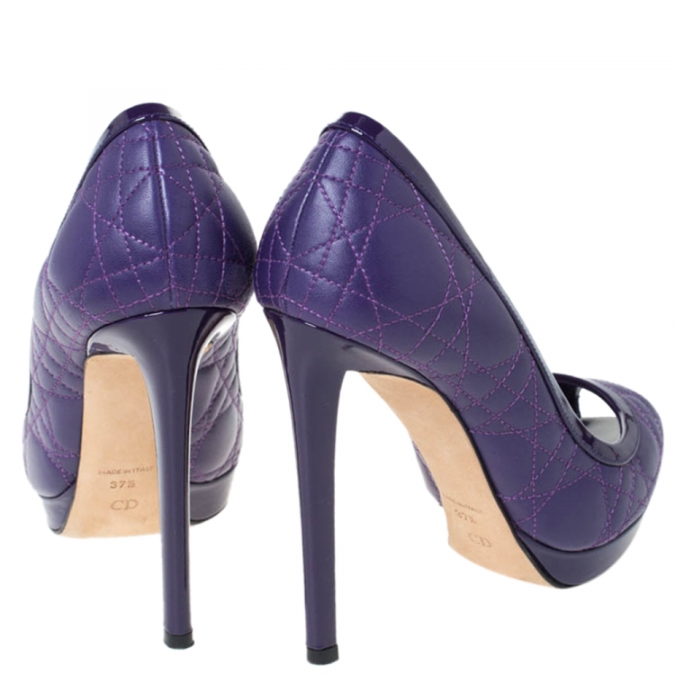 Pre Owned Dior Purple Quilted Cannage Leather Peep Toe Platform Pumps Size 37.5